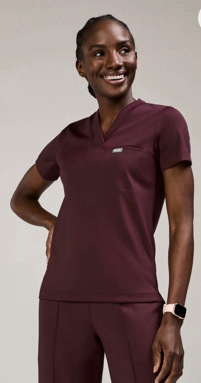 FIGS Women's Sona FORMx Slim V-Neck Scrub Top burgundy XXS